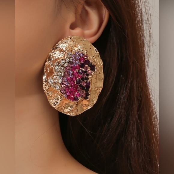 New Gold And Pink Statement Earrings